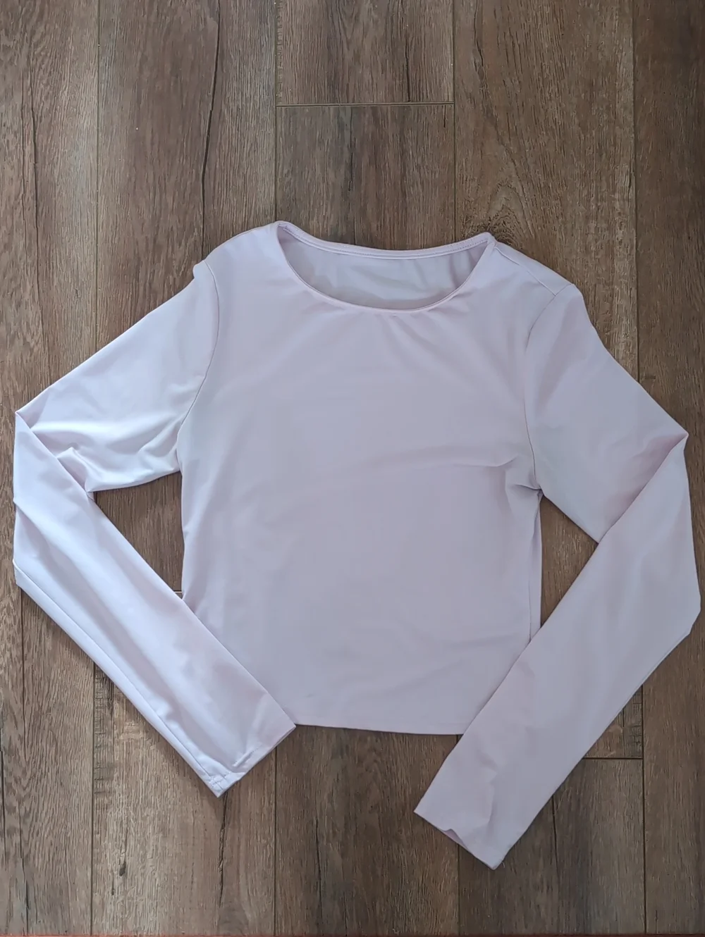 Women's Long Sleeve Scoop Neck Crop Top Light Pink - M